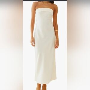 NWOT Long Cream/White Strapless Satin Dress